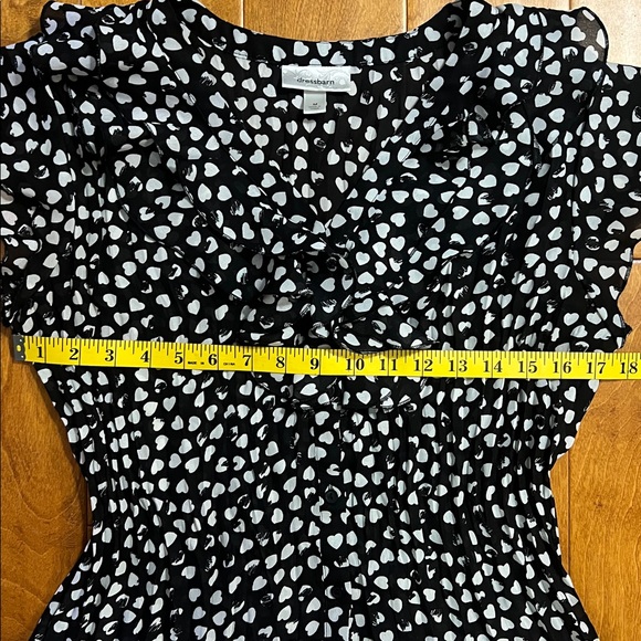 Dressbarn Y2K Black & White Heart Blouse Size M Fitted Semi Sheer Fairy - Picture 3 of 8